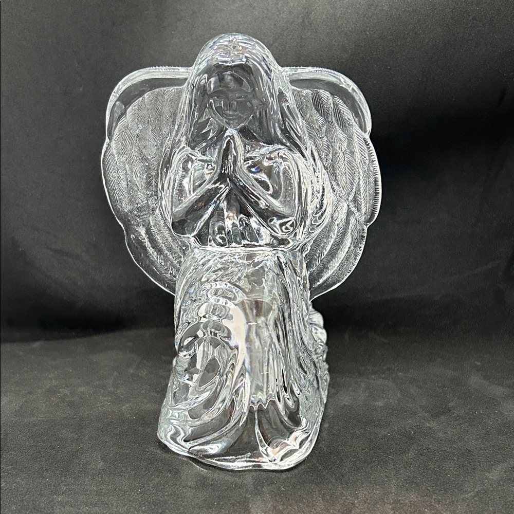 Vintage Lead Crystal Praying Kneeling Angel Tea Light Votive Candle Holder